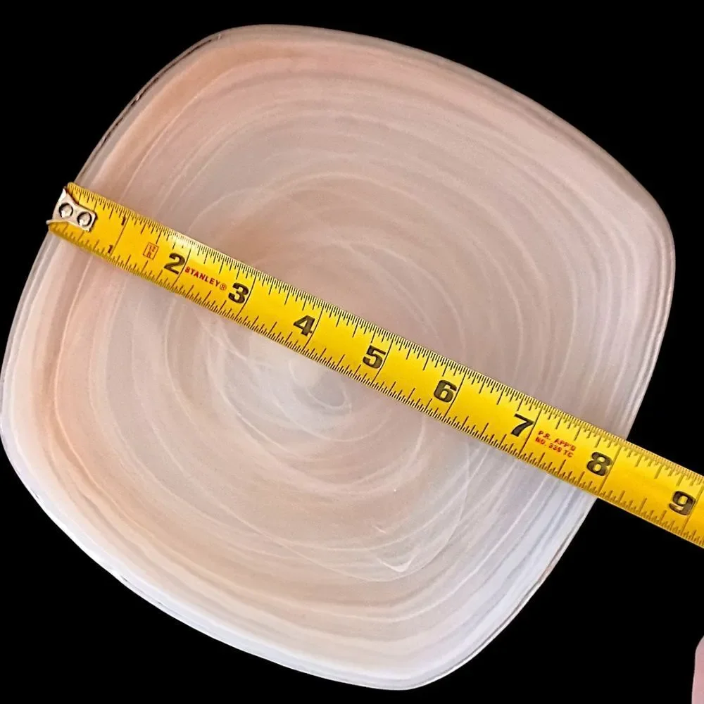 3 Pier 1‎ Alabaster Glass Plate Side Salad Dessert Lunch Niveus Pink Beige Swirl